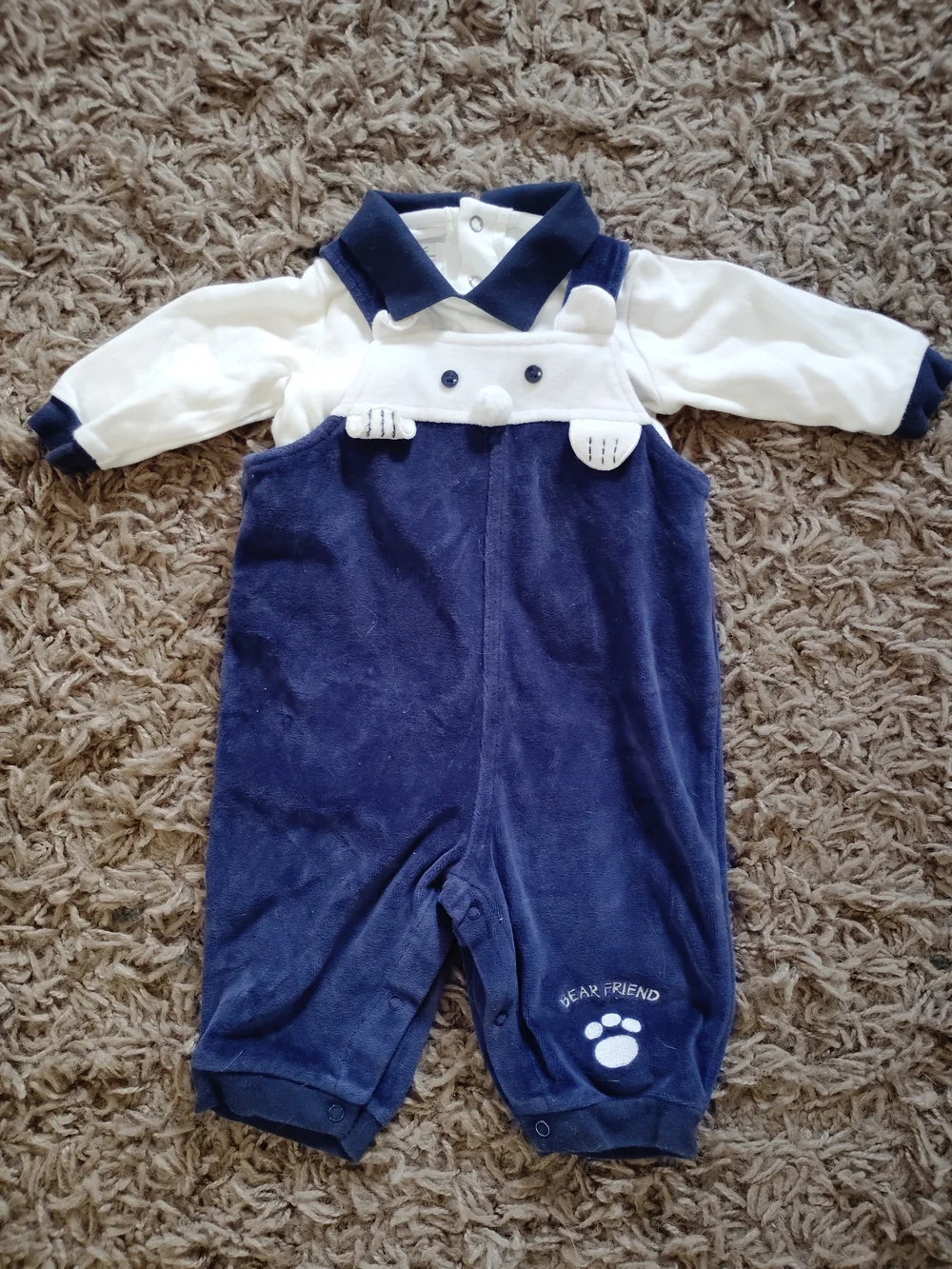Little Wonders Navy and White Bear Overall Two-Piece